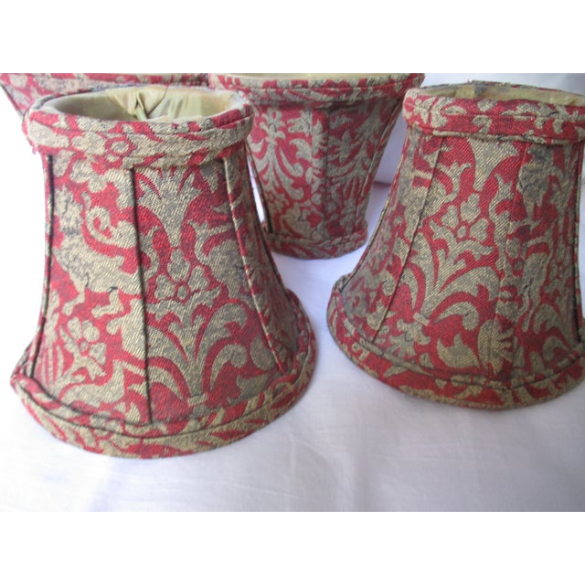 Textile Vintage 1990s Red & Gold With Lion Design Chandelier Lamp Shades - Set of 4 For Sale - Image 7 of 10