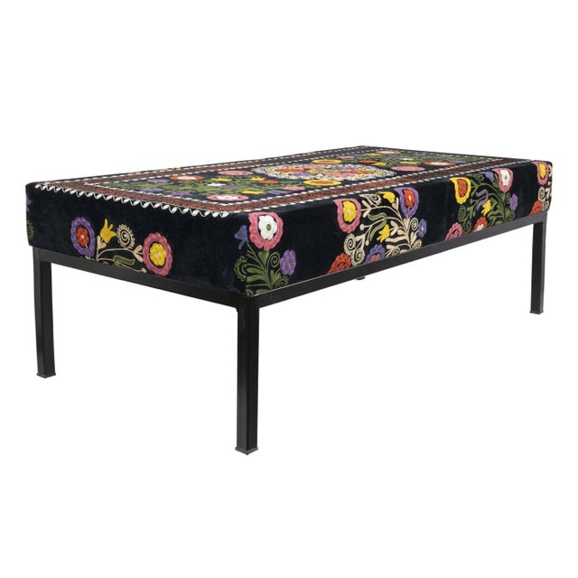 Black Suzani Covered Bench Handmade Ottoman From Anatolian For Sale - Image 8 of 8