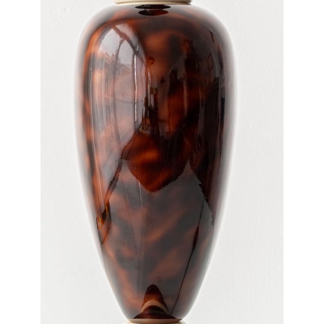 Faux Tortoiseshell Glazed Ceramic Table Lamp, France, 1970s For Sale - Image 6 of 18