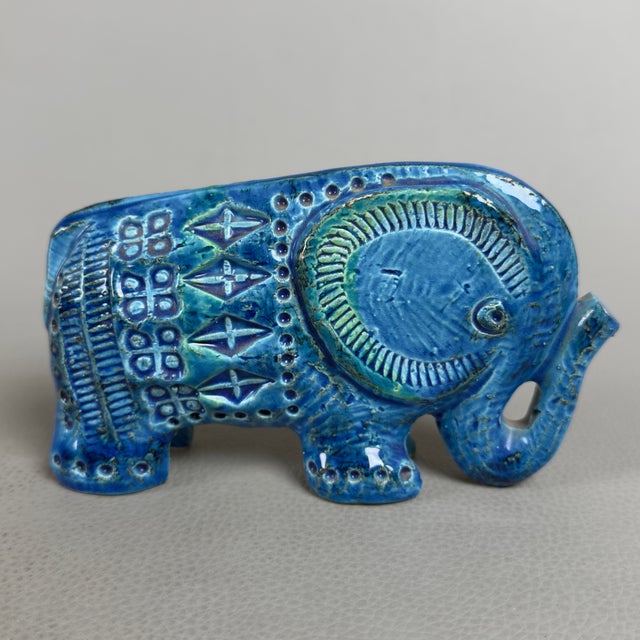 Vintage Blue Ceramic Elephant Sculpture by Aldo Londi for Bitossi / Flavia Montelupo, 1960s For Sale - Image 3 of 11