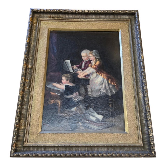 Late 19th Century Antique Large Signed Painting Young Musicians For Sale