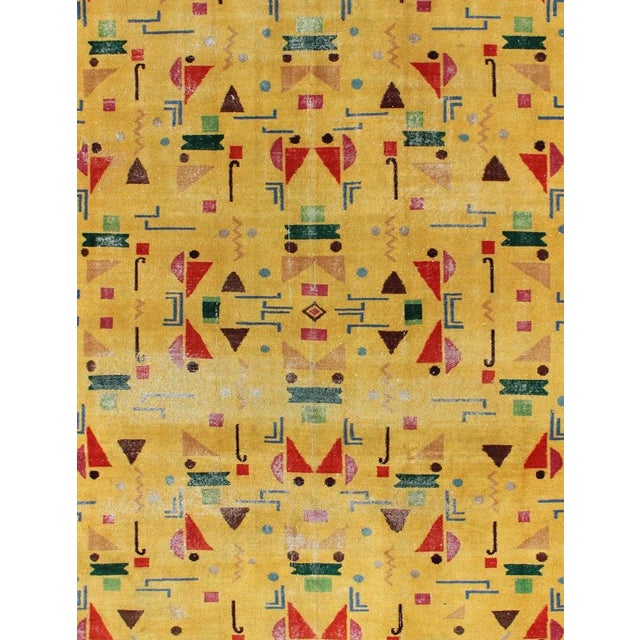 Mid-Century Modern Turkish Rug, Vintage Modern Design in Yellow Color For Sale - Image 4 of 12