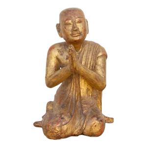 Elegant Burmese Gilded Praying Monk
