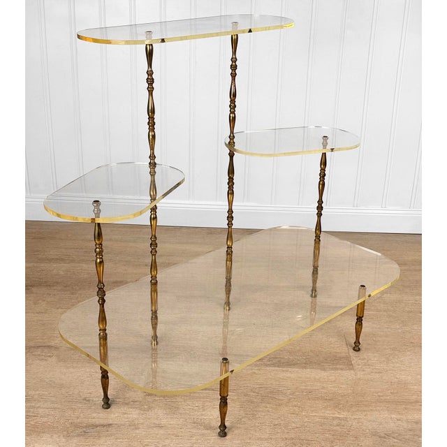 Mid-Century Modern Vintage 1970s Brass & Lucite 4-Tier Etagere Plant Stand For Sale - Image 3 of 9