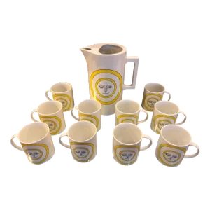 Mid-Century Modern Ceramic Coffee Pot and Mug Set