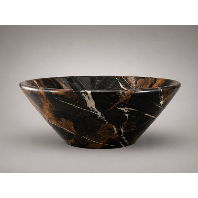 Black Black & Gold Marble Vessel Sink – Natural Stone Bathroom Basin - 16" X 16" X 6" - By Zarva Stone For Sale - Image 8 of 11