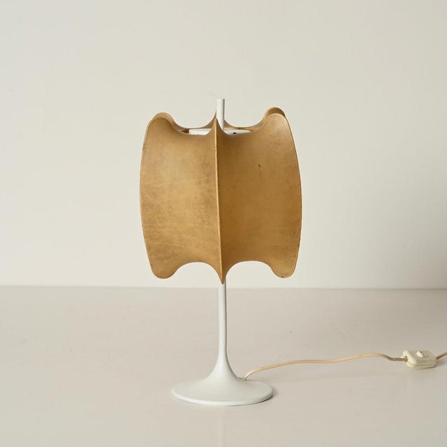 Beige Tulip Cocoon Table Lamp with Brass Base attributed to Castiglioni for Hille, Italy, 1960s For Sale - Image 6 of 13