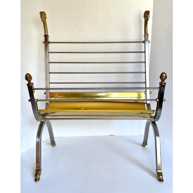 Mid 20th Century Italian Maison Jansen Style Brass and Steel Rams Head Magazine Rack For Sale - Image 13 of 13