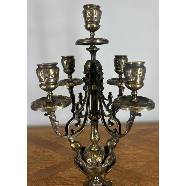 Vintage French Mantel Clock Garniture with Candelabras, Set of 3 For Sale - Image 14 of 18