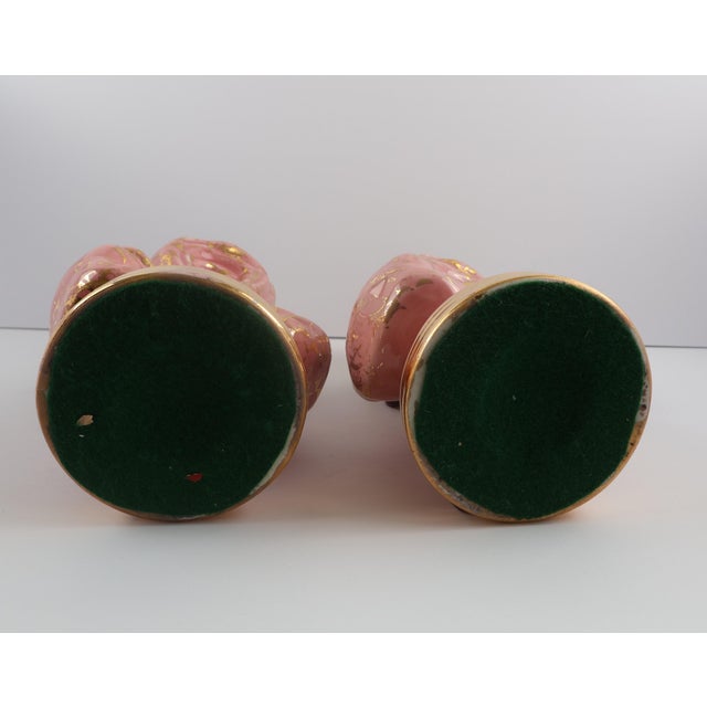 1980s Vintage Pink Ceramic Bow Lamps With Gold Accents Hollywood Regency, 12 In - a Pair For Sale - Image 5 of 10
