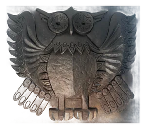 Modernist Owl Fireback Signed by Lucas for Stern