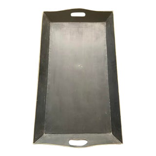 Vintage Large Black and Gold Metal Tole Tray For Sale