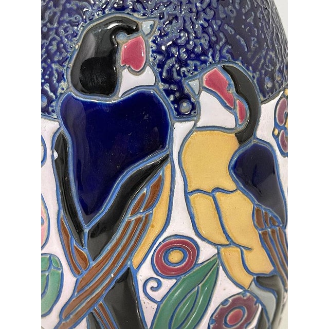 Art Deco Enamel Vase with Birds by Amphora Czecho-Slovakia, 1920 For Sale - Image 4 of 6