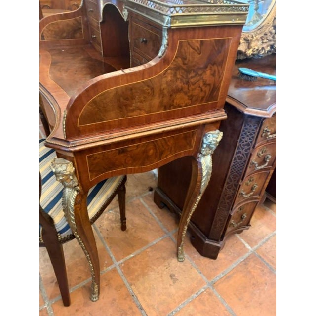 Antique Style Ladies French Style Writing Desk in Walnut With Chair Circa 1950 For Sale - Image 4 of 8