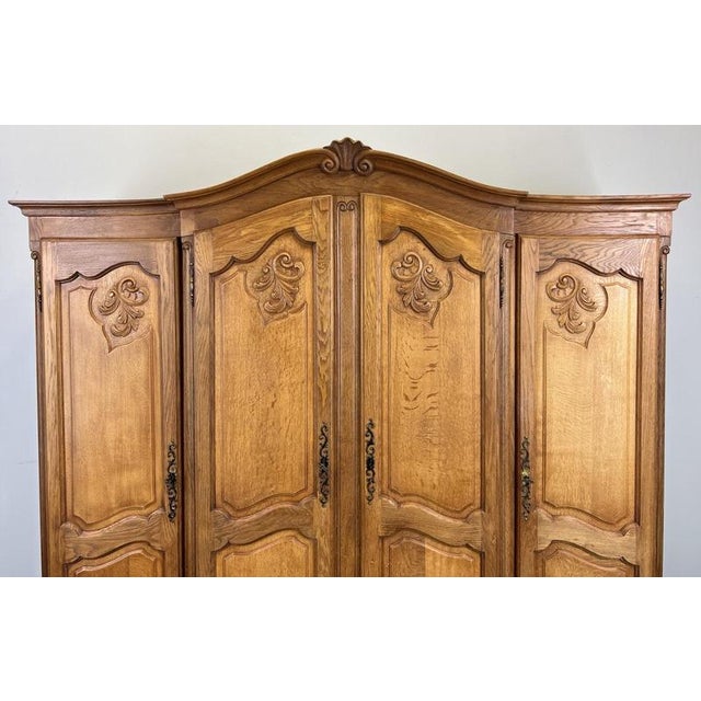 Vintage French Louis XVI Style Oak 4-Door Armoire For Sale - Image 3 of 11