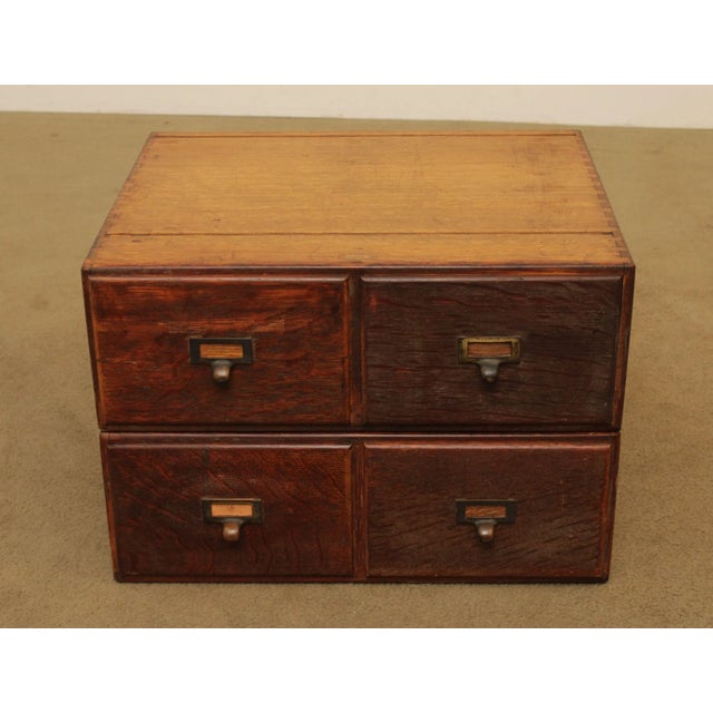 Macey Furniture Co. Macey Antique Oak Pair 2 Drawer Modular Card File Cabinets For Sale - Image 4 of 13