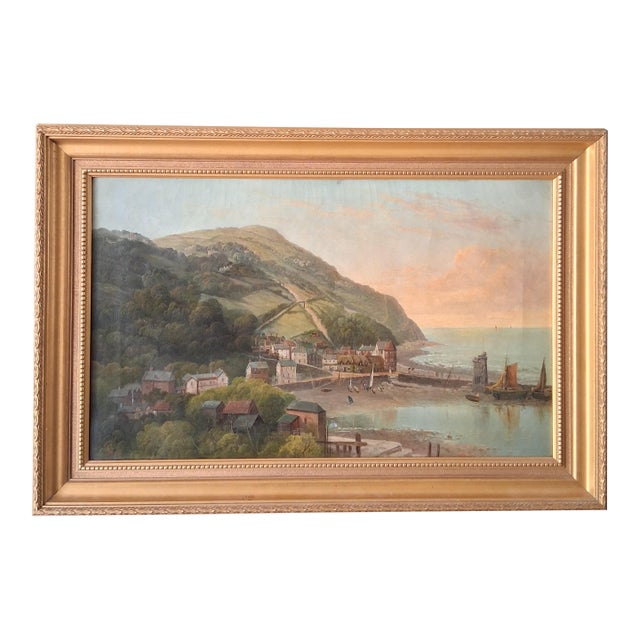 Harbor at Countisbury Hill Lynmouth Devon Oil on Canvas by Richard Allam 19thC For Sale