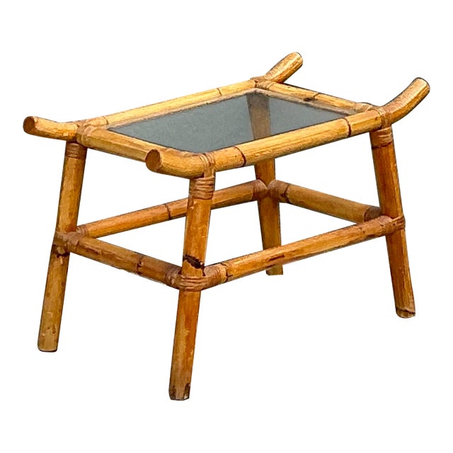Vintage Pagoda Rattan Low Drinks Table For Sale