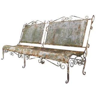 1900s Vintage French Iron Garden Bench For Sale