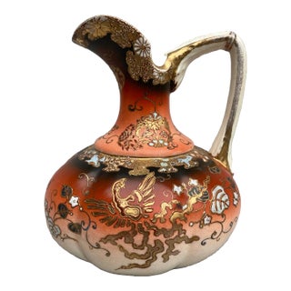 Antique Japanese Hand Painted Phoenix Pitcher For Sale