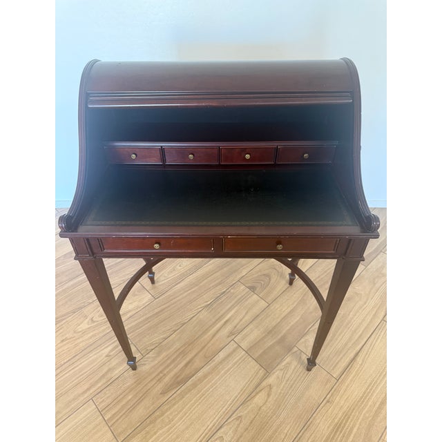 Neoclassical Tambour Roll Top-Bombay Secretary Desk For Sale - Image 3 of 7