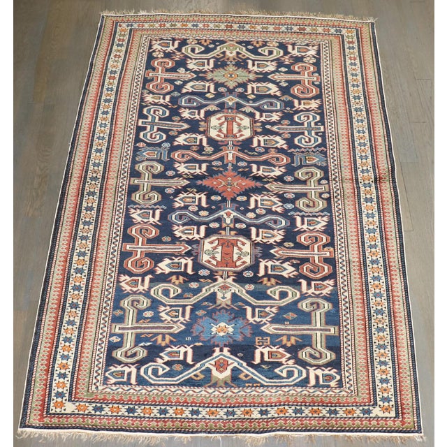 Late 19th Century Antique Zabihi Collection Caucasian Perpedil Blue Rug - 3'5" X 5'1" For Sale - Image 11 of 17