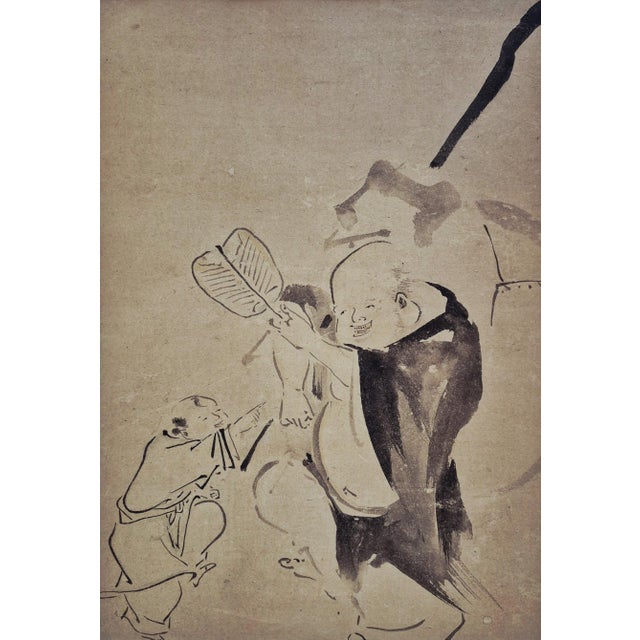 Antique Japanese Edo period sumi-e ink painting of the Laughing Buddha “Hotei”. In Japanese mythology, Hotei or the...