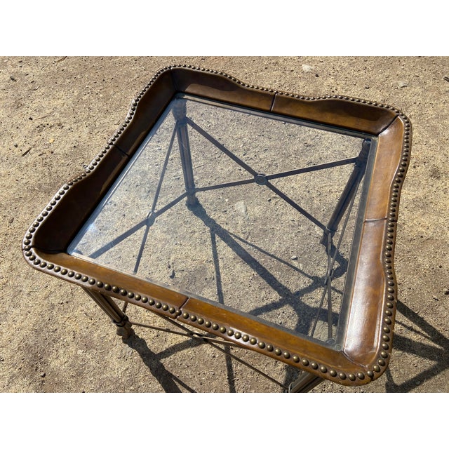 1980s Vintage Attributed to Matiland Smith Nail Head Leather and Glass End Side Tables À Pair For Sale - Image 5 of 18