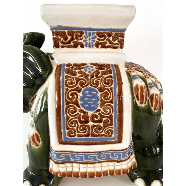 Chinoiserie Mid Century Ceramic Elephant Garden Stool or Plant Stand For Sale - Image 3 of 12
