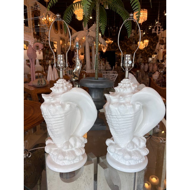 Vintage Palm Beach Plaster Shell Table Lamps Serge Roche Style Newly Wired - a Pair For Sale - Image 10 of 14