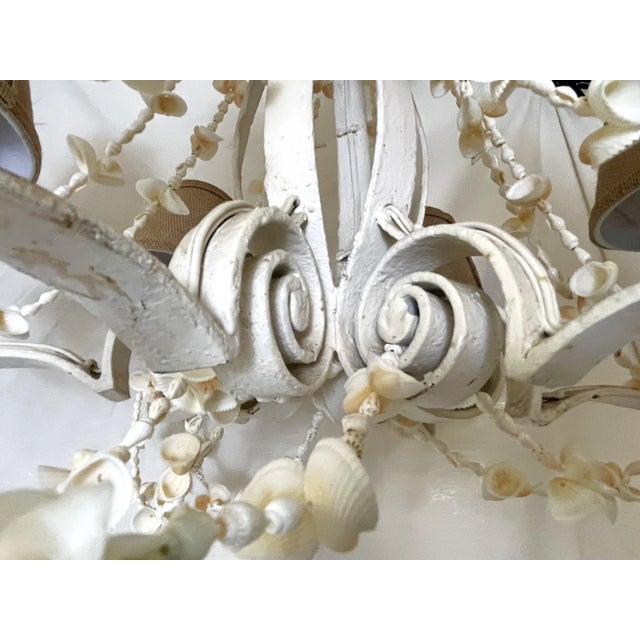Antique Coastal Cottage 6-Light Iron Chandelier With Seashell Adornments For Sale - Image 11 of 12