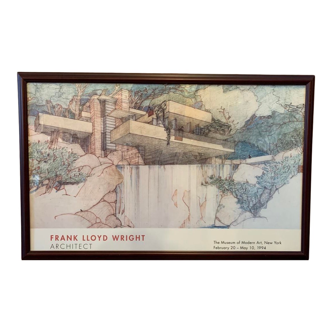 1994 Frank Lloyd Wright MoMa Framed Vintage Fallingwater Print | Chairish
