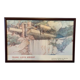 1994 Frank Lloyd Wright MoMa Framed Vintage Fallingwater Print For Sale