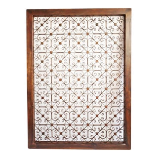 Large Wood Framed Iron Rosette Screen For Sale