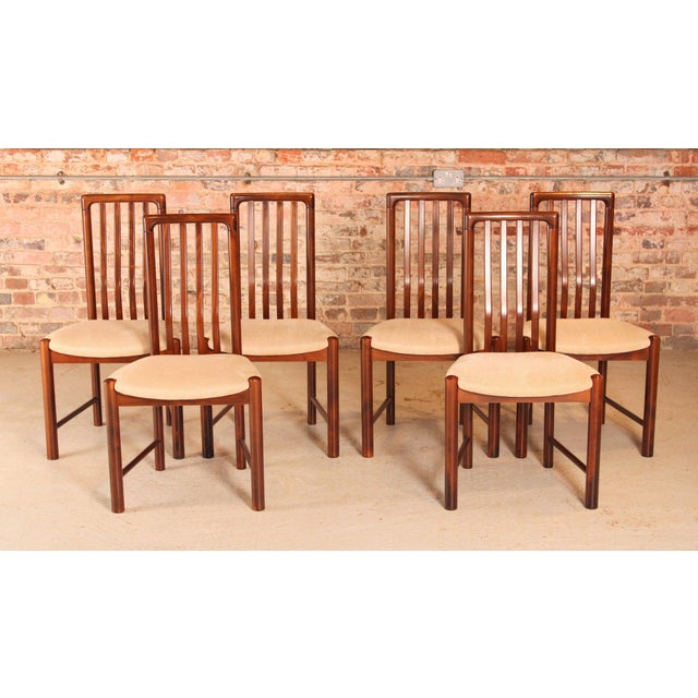 Set of 6 Danish Mid Century rosewood dining chairs by Boltinge, circa 1970s. Original fabric upholstery in very good...