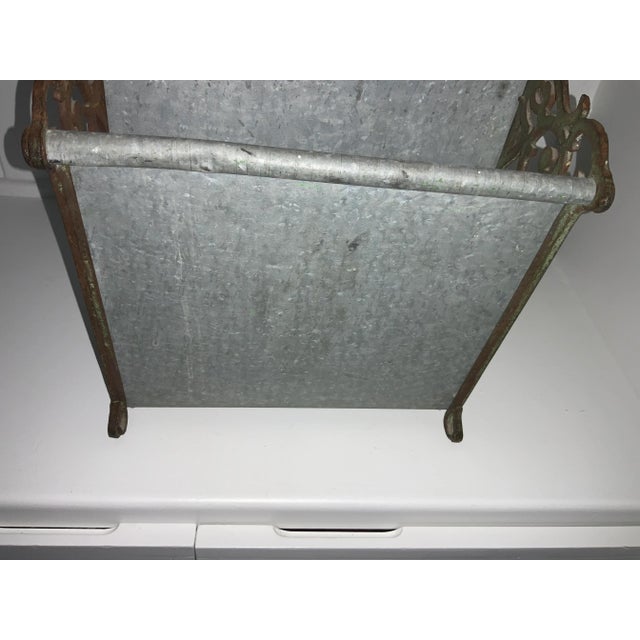 Gray 1970s Handcrafted French Style Cast Iron & Galvanized Steel Magazine Rack/ Towel Holder For Sale - Image 8 of 13