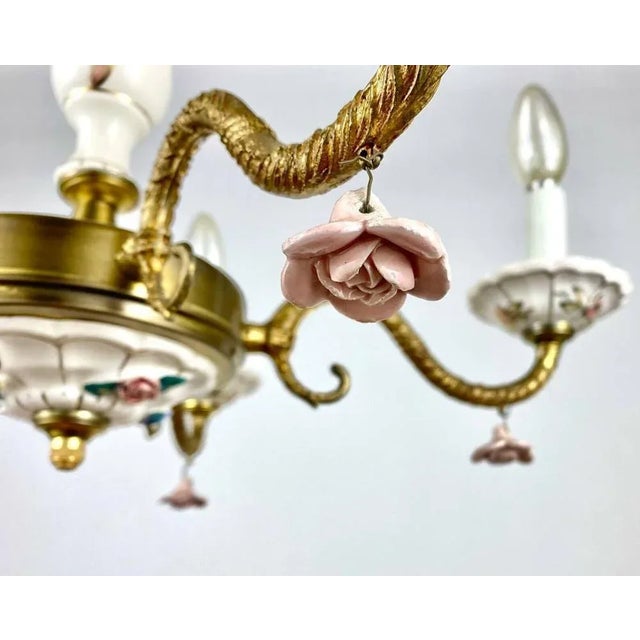 Metal Vintage Porcelain Chandelier & Sconces, Italy, Set of 3 For Sale - Image 7 of 10