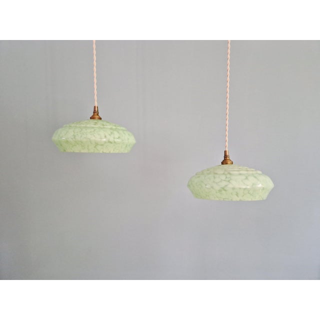 Art Deco Pendant Lights in Speckled Glass, 1930s, Set of 2 For Sale - Image 9 of 12