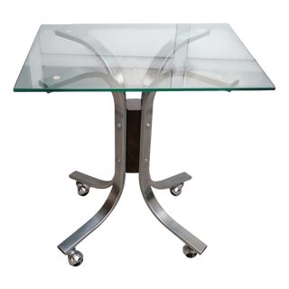 Vintage Space Age Steel and Glass Trolley Table, 1970s For Sale