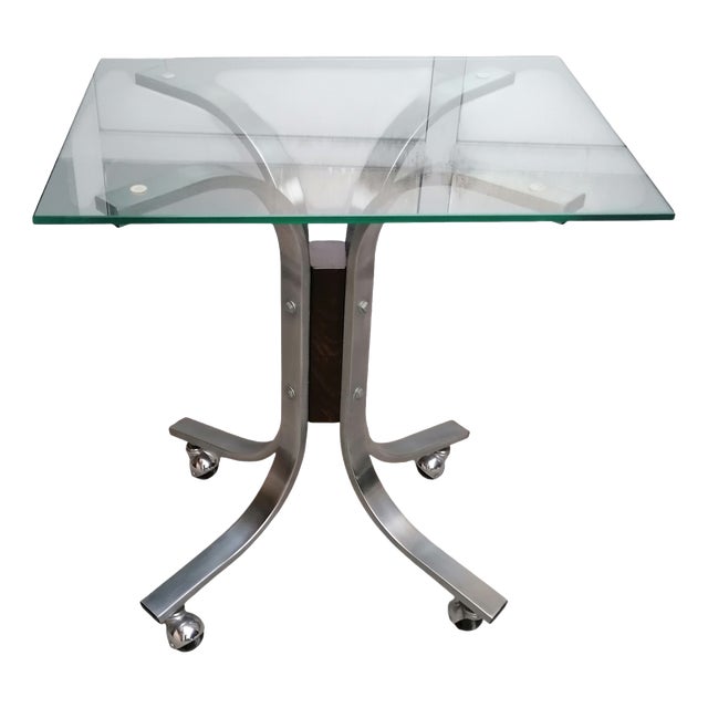 Vintage Space Age Steel and Glass Trolley Table, 1970s For Sale