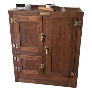 Antique Oak Ice Box by Wickes Refrigerator For Sale
