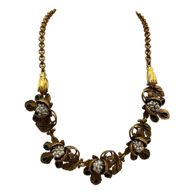Gold-toned Brass And Freshwater Pearl Statement Necklace For Sale