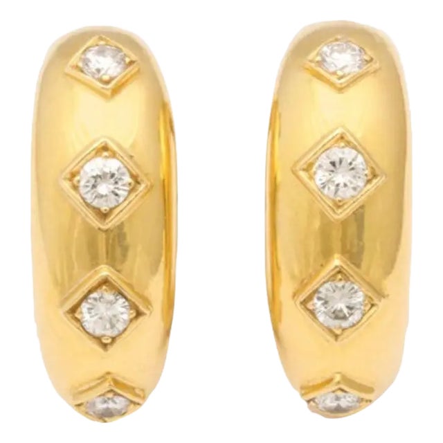David Webb Gold and Diamond Clip-on With Post Earrings - A Pair of 2 For Sale
