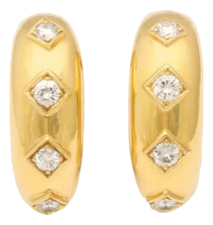 David Webb Gold and Diamond Clip-on With Post Earrings - A Pair of 2