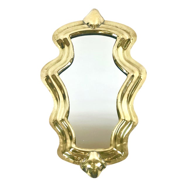 Antique Polished Wall Mirror in Brass, 19th Century For Sale