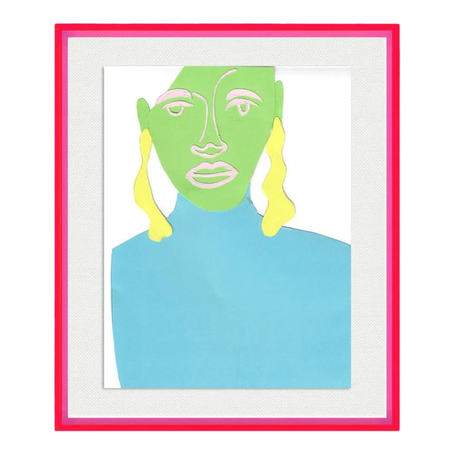 Portrait of a Woman by Virginia Chamlee in Neon Pink Acrylic Shadowbox, Small Art Print For Sale