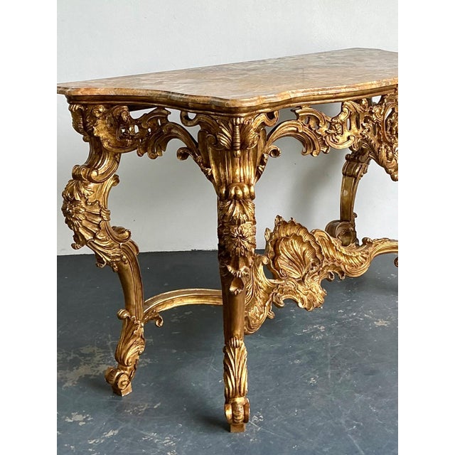 Antique Rococo Giltwood Console With Marble Top For Sale - Image 4 of 18