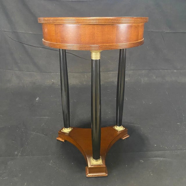 Brown French Empire Style Round Side Table With Bronze Mounted Ebony Columns For Sale - Image 8 of 10