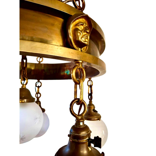An Antique Arts & Crafts Six-Light Chandelier With Circular Brass Band For Sale - Image 4 of 5