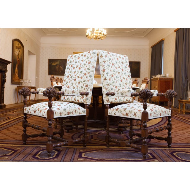 Oak Armchairs with Lion Carvings, 1880, Set of 2 For Sale - Image 6 of 7